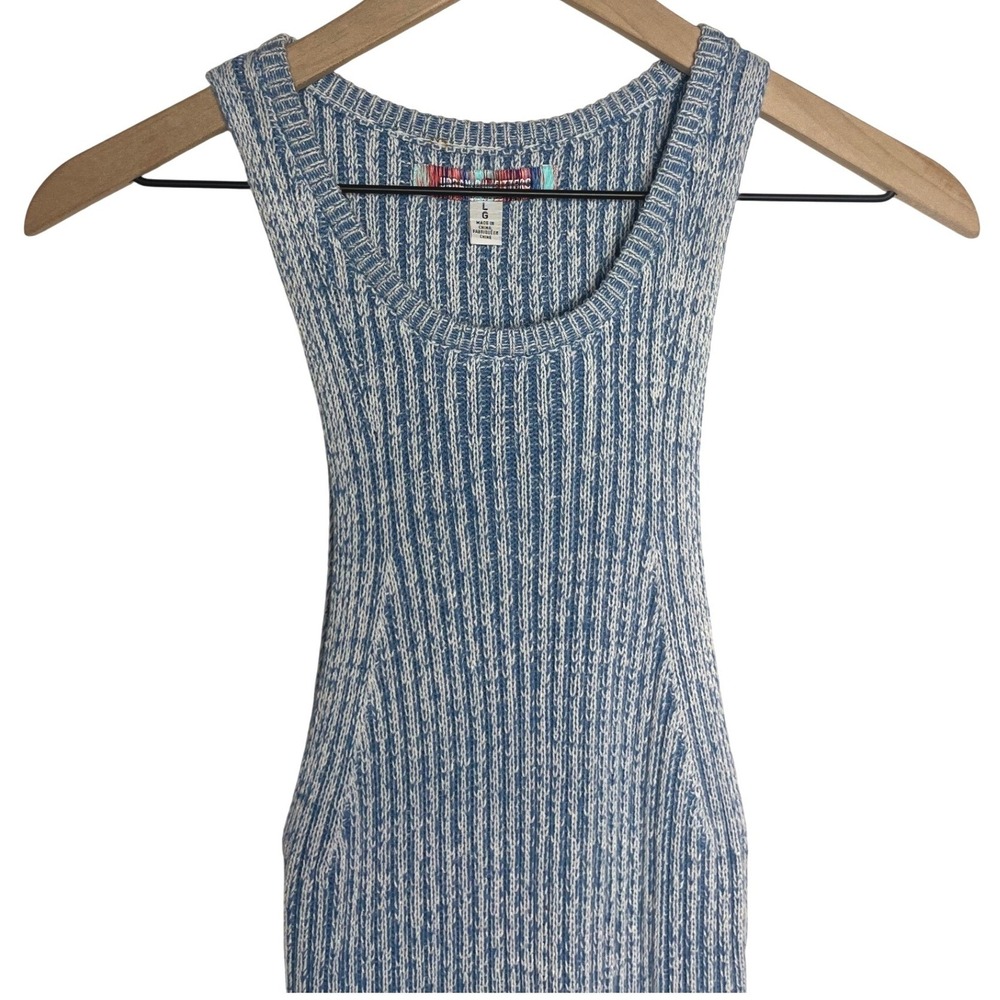Urban Outfitters Y2K Blue White Ribbed Knit Sleeveless Bodycon Midi‎ Dress Large - Picture 9 of 15